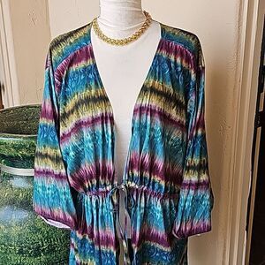 Tye dyed Beach cover up features drawstring waist size 3X